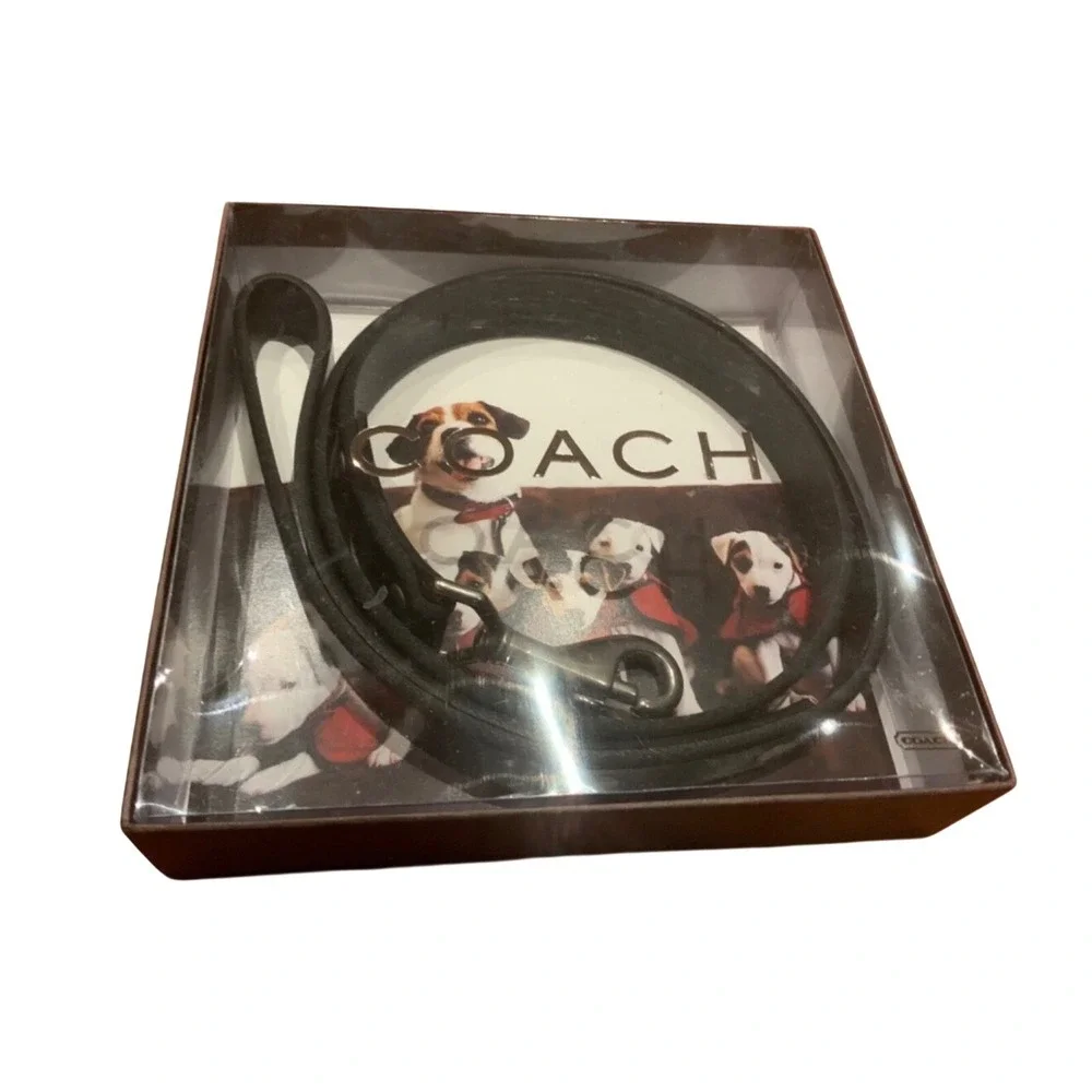 Coach Black Leather Dog Leash Silver Hardware Traditional 4562 Pet Gear Classic